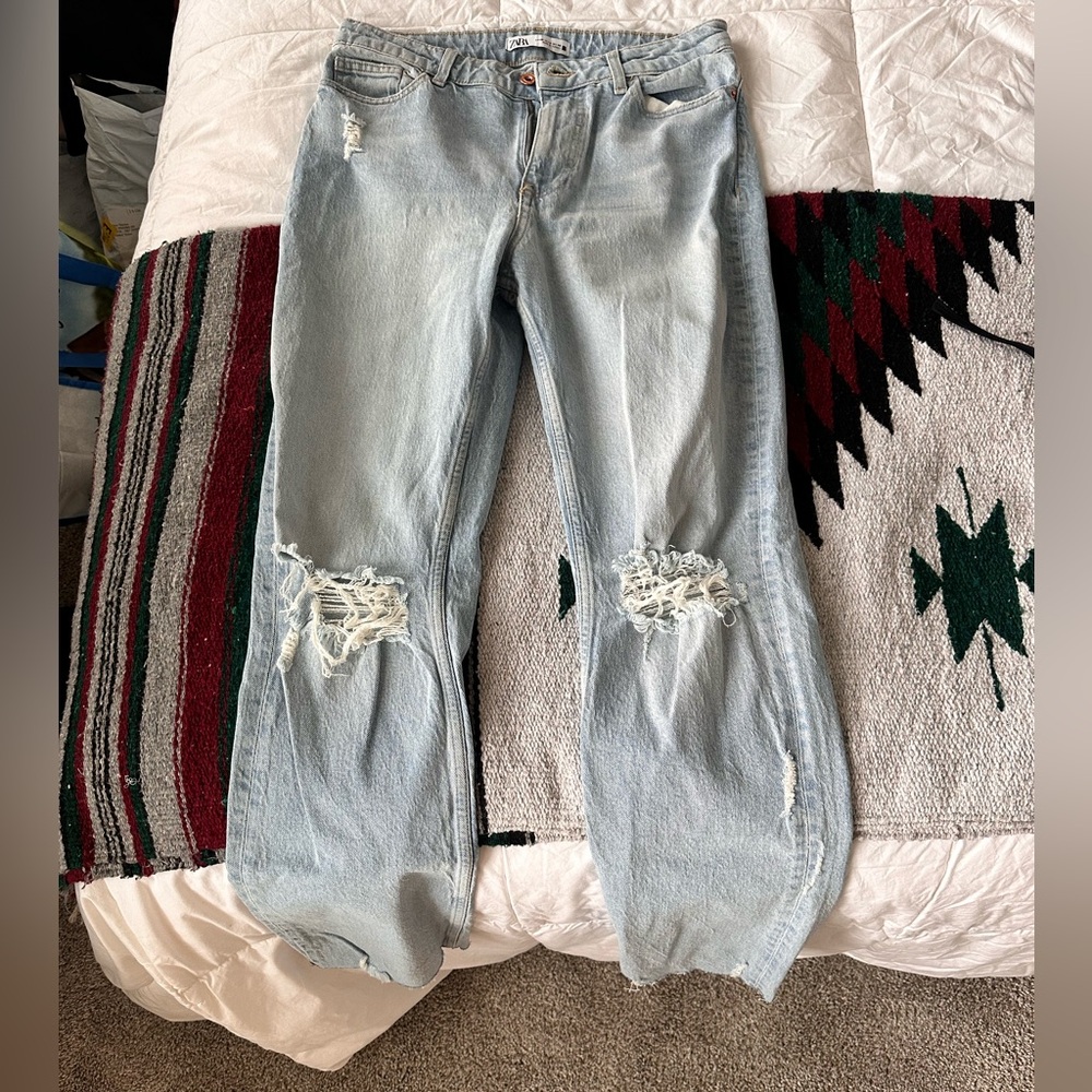 Zara distressed light wash jeans, bootcut, size 40